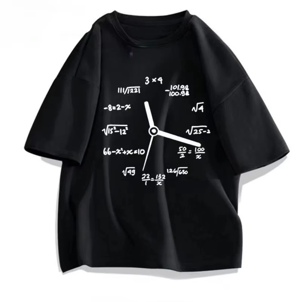 Men's Women Short-sleeved T-shirt American Design Summer Mathematical Formula Print Clock Pattern Versatile Top Graphic T Shirts