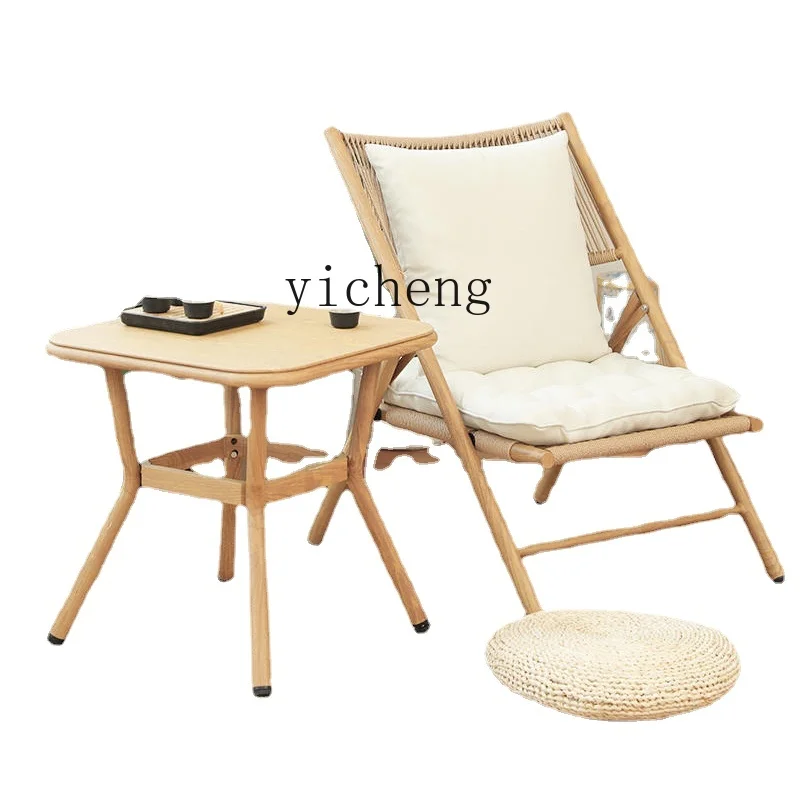 Tqh Balcony Folding Recliner Courtyard Outdoor Leisure Rattan Chair Combination One Table Two Chairs