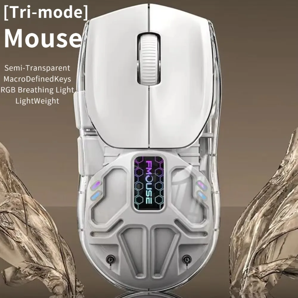 

M500 Semi-Transparent Wired Wireless Bluetooth Tri-mode Mouse RGB Breathing Light Ergonomics Light Weight Mause For Game Office