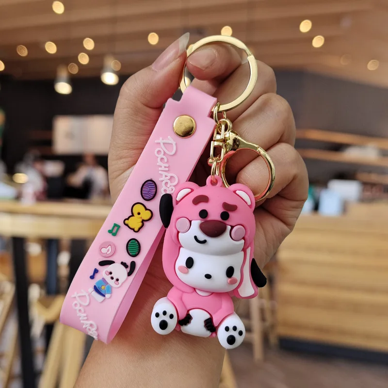 พวงกุญแจตุ๊กตาจาก Sanrio อนิเมะ keychian น่ารักคอสเพลย์ pochacco keyring น่ารักของเล่นน่ารักน่ารักสำหรับเด็กพวงกุญแจจี้ห้อยรถยนต์พวงกุญแจ kado ulang tahun เด็กผู้หญิง