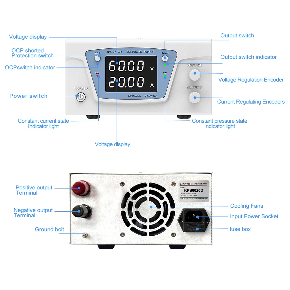 Wanptek high-power adjustable DC power supply 30V 60V 100V 200V 10A 20A 30A electroplating aging programmable power supply