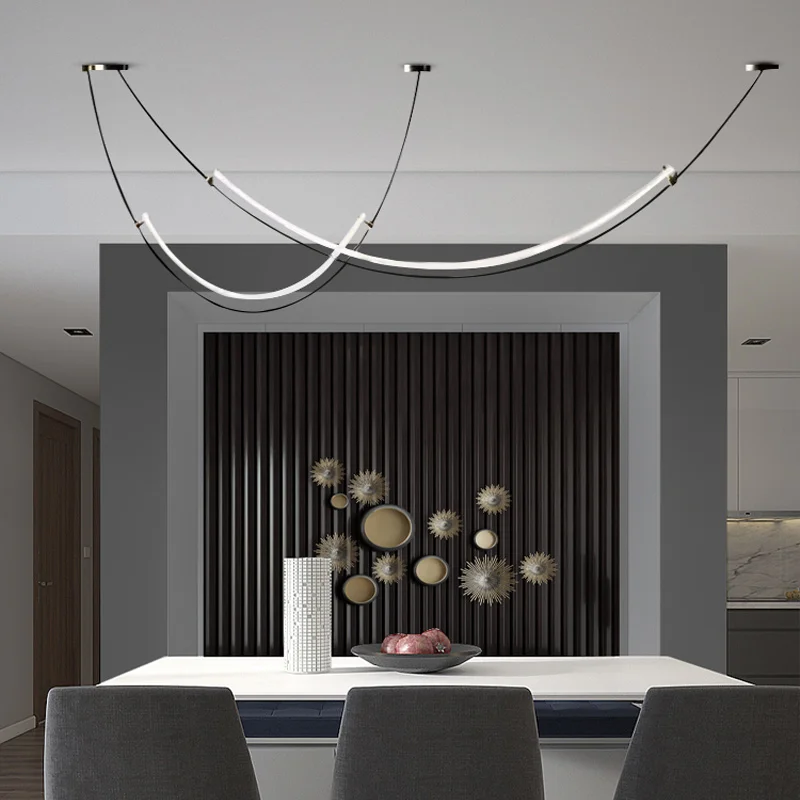 Nordic Line Led Pendant Lights for Living Dining Room Bar Counter Black Chandelier Home Decoration Lighting Suspension Design