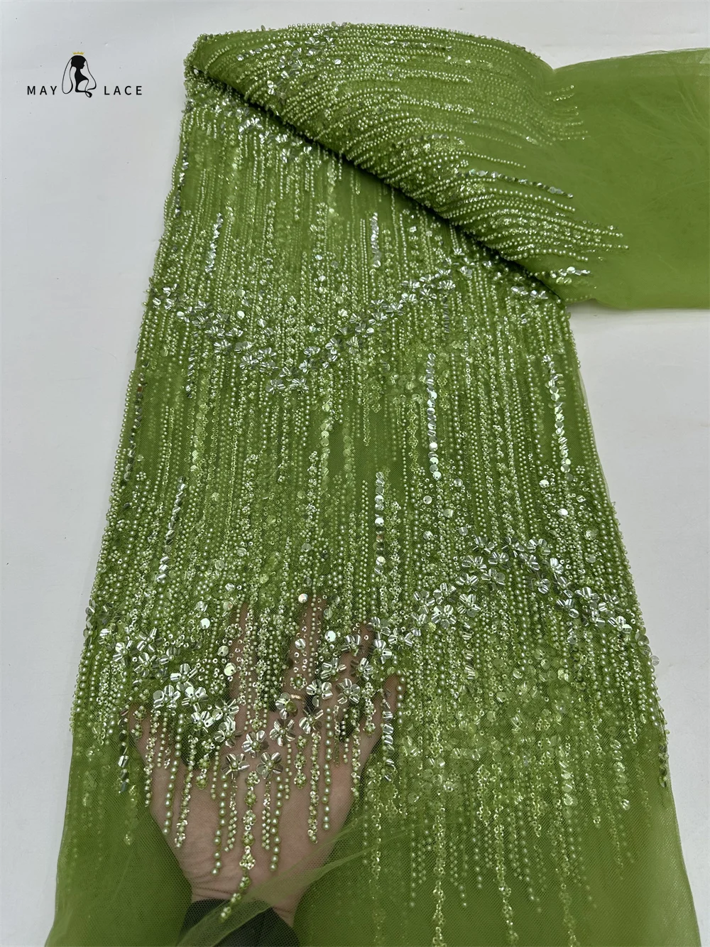 

African Sequins Lace Fabric 2025 High Quality French Heavy Beaded Heavy Tulle Lace Fabric Nigeria For Bridal Party Dress Women