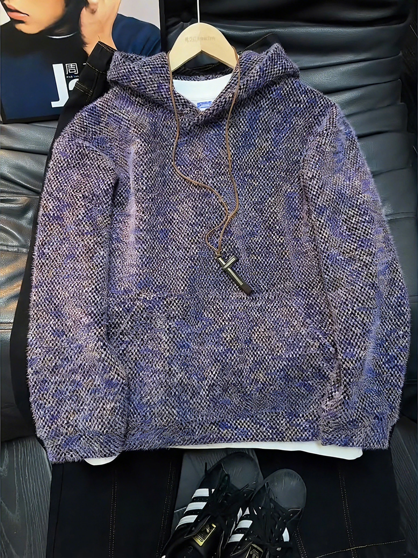 

Толстовка ex Plu вязаная фиолетовая, утепленная, для многослойного ношения, весна-осень-зима, с утяжкой на шнурке, Cleanfit, уличный стиль