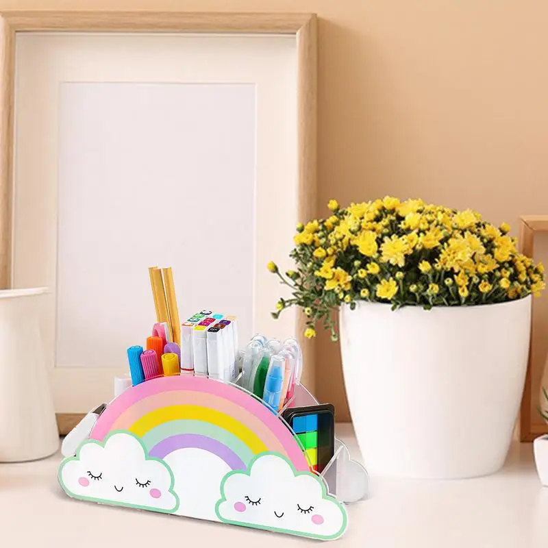 

Stationery Organizer For Desk Clear Acrylic Pen Holder Pen Storage Stand With Rainbow Arch Bridge Pattern For Study Room Living