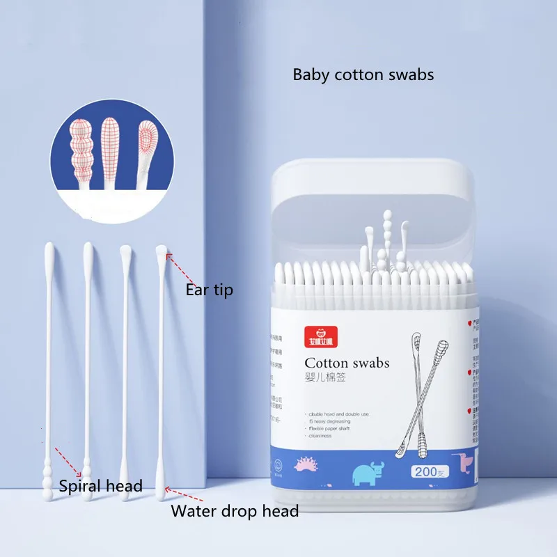 Double Disposable Cotton Swab Makeup Nose Ear Sticks Cleaning Lint Free 200pcs Cotton Spiral Ear Care Buds Swabs Baby Care Tools