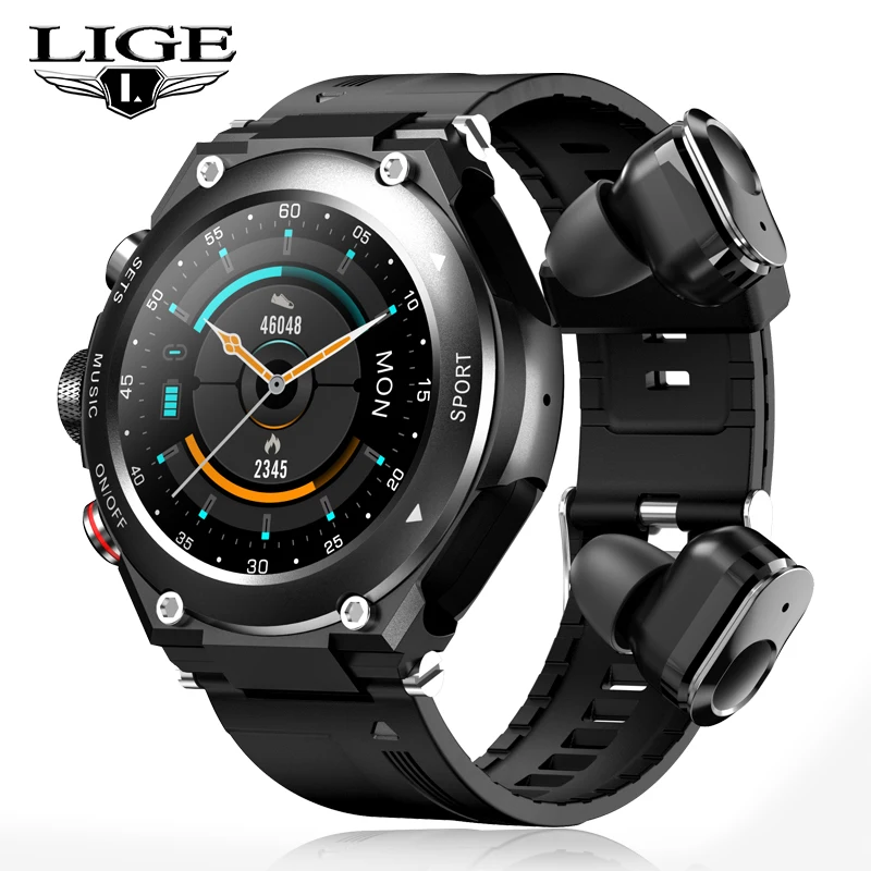 

2022 LIGE Smart Watch Bracelet 2 in 1 TWS Wireless Earbuds 1.28Inch Heart Rate Blood Pressure Sports Waterproof Smartwatch