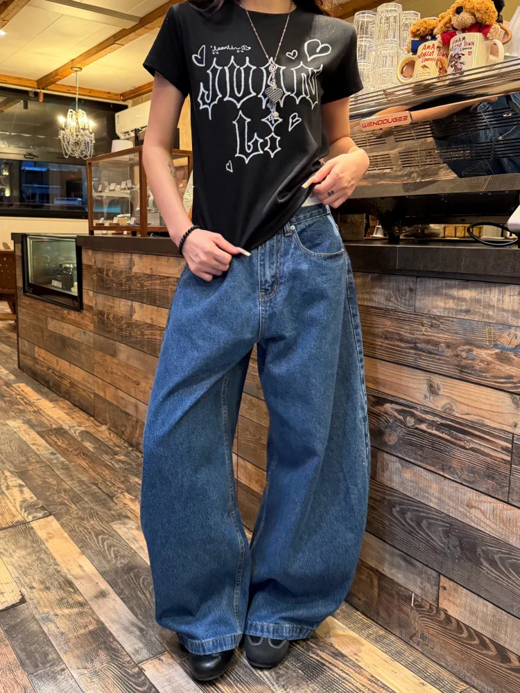 Loose Fit High Waist Wide Leg Jeans Women's Casual Comfortable Vintage Washed American Style plus Size Knife  Denim Pants