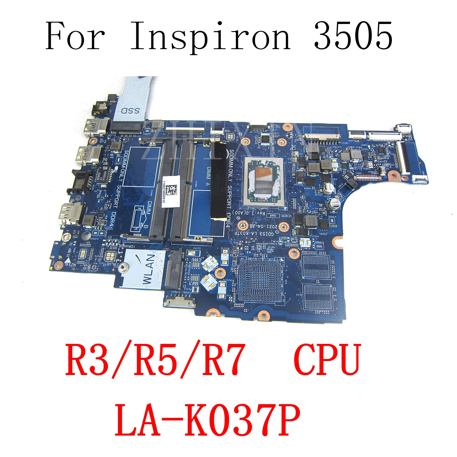 

Материнская плата для ноутбука Dell Inspiron 3505 с процессором R3 R5 R7 AMD DDR4, материнская плата CDI53 LA-K037P, полный тест