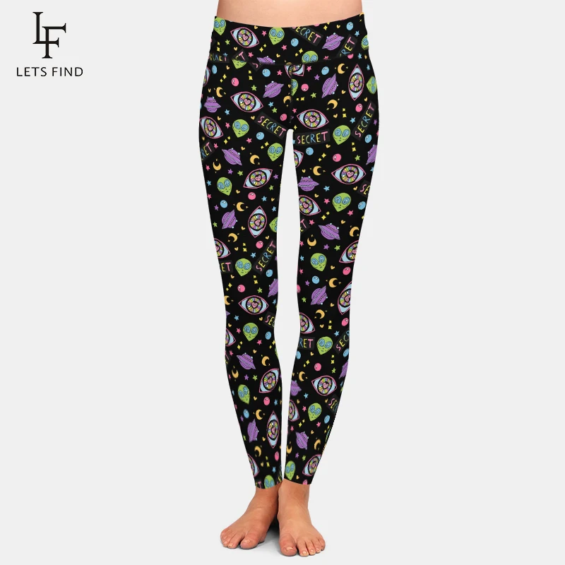 LETSFIND-Leggings con estampado 3D de Aliens para mujer, pantalones de Fitness de cintura alta, cómodos, a la moda