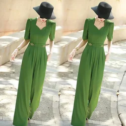 Long Women's Rompers Lazy Style Slimming Short Sleeved Jumpsuit For Women 2024 Summer New Fashion French V-neck Versatile trend