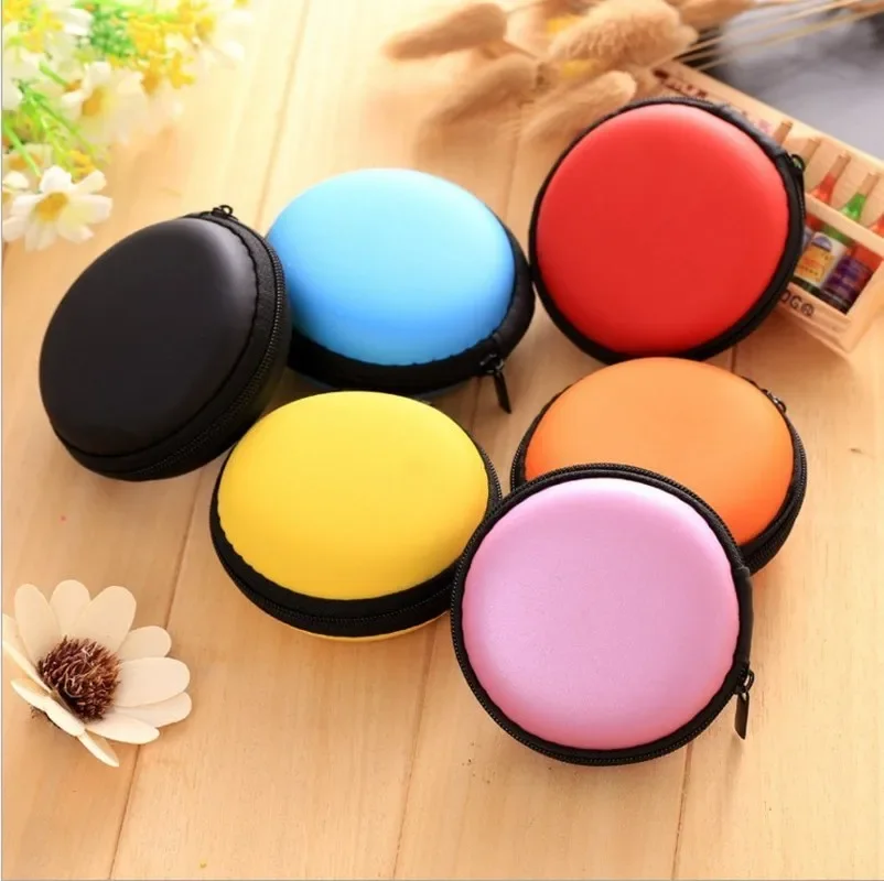 Women Earphone Storage Box Round Candy Colour Women Men Mini Coin Earphone Line Cable Charger Holder Case Storage Container