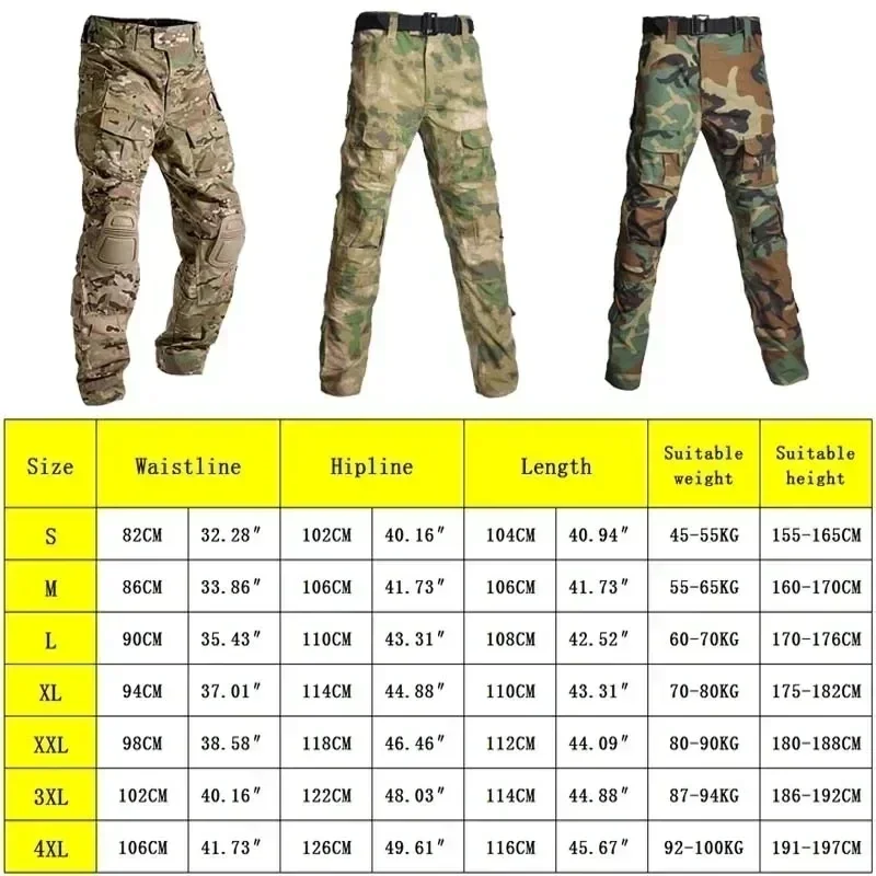 Men Combat Pants+Knee Pads Tactical Cargo Sport Trousers Camo Multicam Trekking Hunting Clothes Wear Resistant Multi-pocket