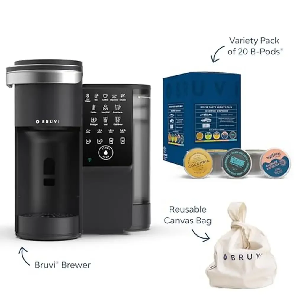 7-in-1 Coffee System-Bruvi Brewer Espresso Cold Brew Infused Coffee Hot Water Touch Screen Removable Tank