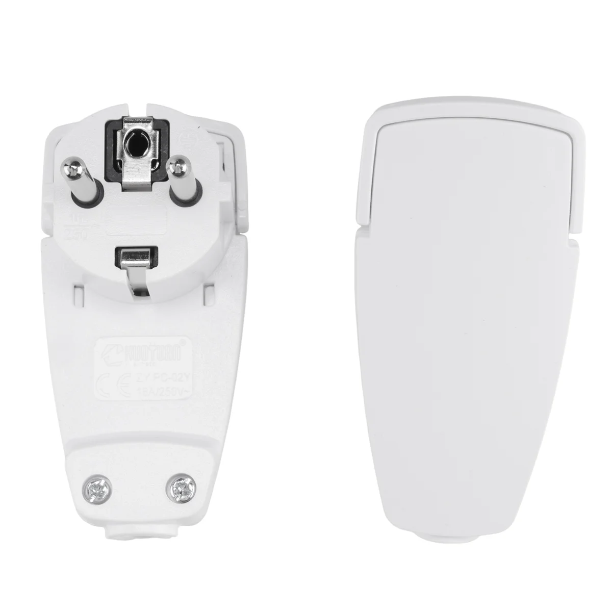 ABQR 2個入り ホワイト シュコ 角型プラグ フラット、シュコ フラットプラグ 250V (16A)、シュコプラグ、シュコフラットプラグ、EUプラグ