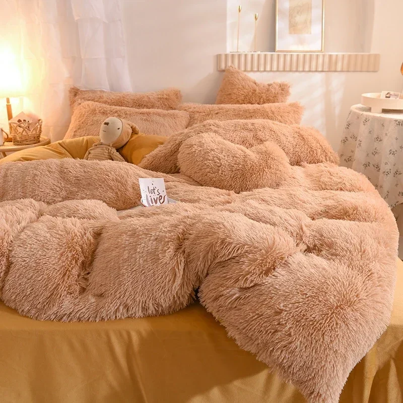 

Faux Fur Velvet Bedding Duvet Cover Set Fluffy Cute Comforter Quilt Cover Bed Sheets Set Soft Warm Bed Linens Luxury Bedspreads