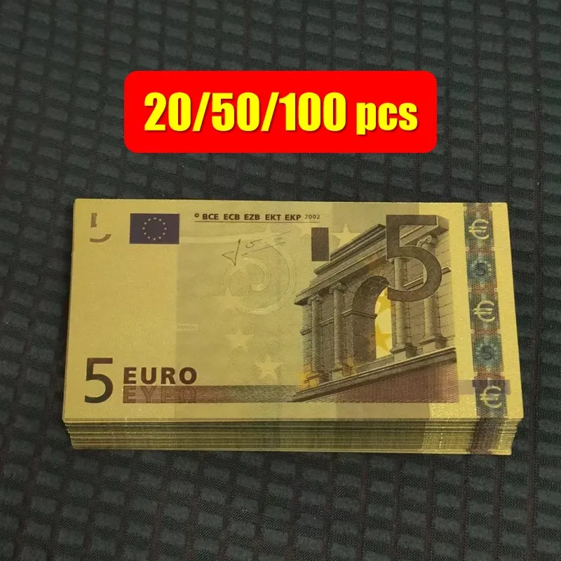 20~100pcs 5 Euro Fake Euro Bills Fake Money European Banknotes 5 Euro Gold Banknotes Gifts Collection