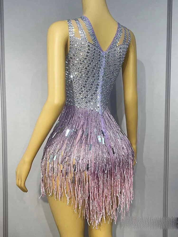 High Quality Hot Stamping Sexy Elastic Sequin Fringe Jumpsuit 2025 New Fashion Custom Women'S Clothing