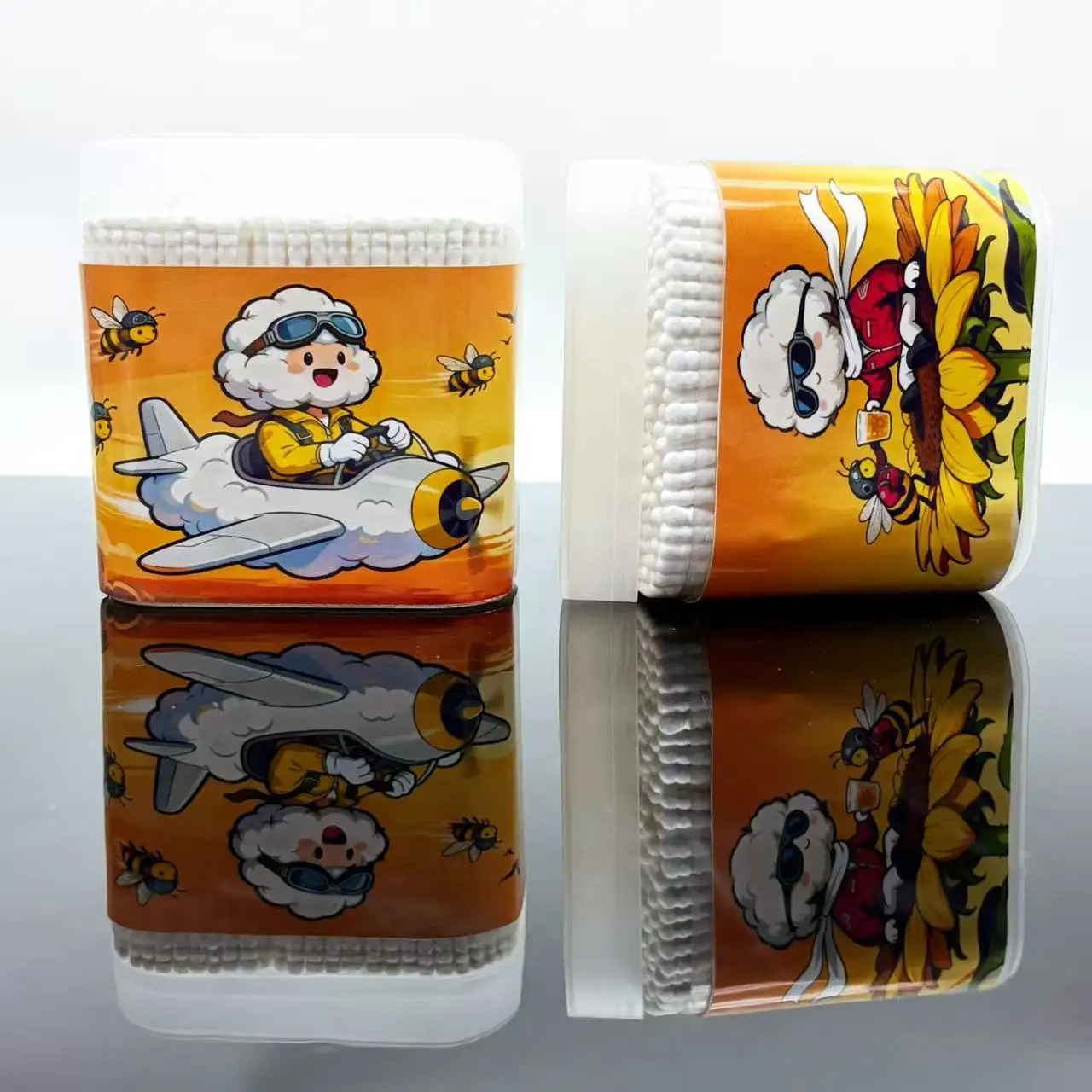 400 قطعة من مسحات القطن البيضاء ذات الطابع النحلي الأصفر ذات الأطراف المزدوجة عنصر النحل الإبداعي أعواد قطنية حلزونية