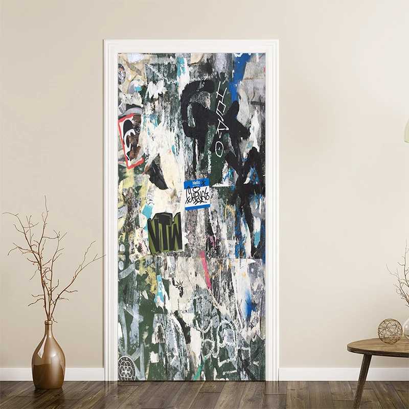 Street Graffiti Art Door Sticker Waterproof Aesthetic Wardrobe Door Furniture Refurbished Decorative Waterproof Wall Sticker