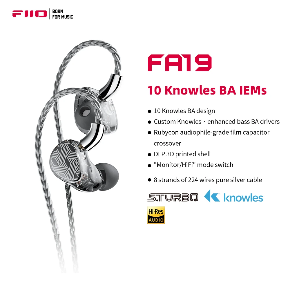 FiiO-auriculares internos FA19 10 Knowles Balanced Armature con MMCX intercambiables, 3,5mm/4,4mm