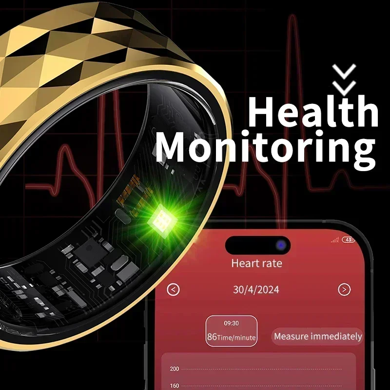 Smart Ring R12 für Herzfrequenz, Blut, Sauerstoff, Gesundheits-Tracker-Ringe, Übungsaufzeichnungen, Kalorien, Multi-Sportmodus, IP68 und 5 ATM, wasserdicht