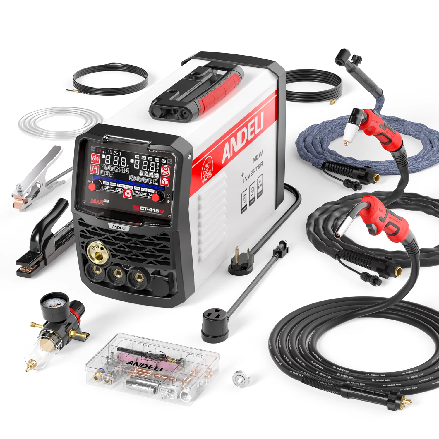 

ANDELI 200Amp 110/220V Dual Voltage 6 in 1 Flux MIG/Solid Wire/Lift TIG/Stick Arc Aluminium Welding Machine