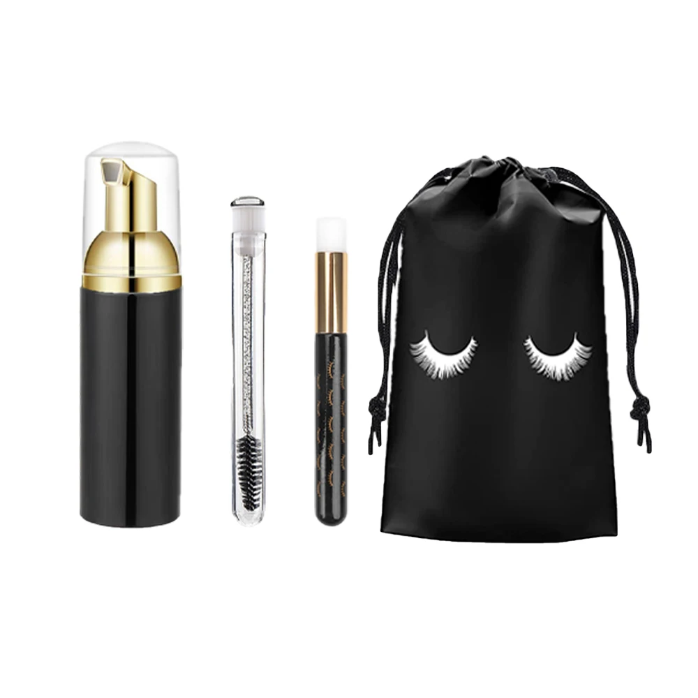 Lash Shampoo Kit 40Pcs 60ml Empty Foam Pump Bottle Eyelash Extension Cleanser Brush Mascara Wands EVA Storage Bag Lash Supplies
