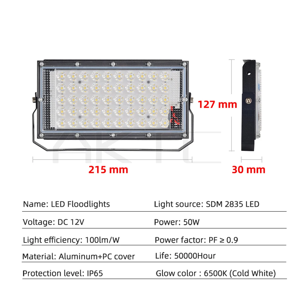 12 فولت تيار مستمر 50 واط LED كشاف ضوء خارجي الأضواء 3000 كيلو 6000 كيلو دافئ أبيض DC12V ضوء أمان محمول للتوصيل مع البطارية #4