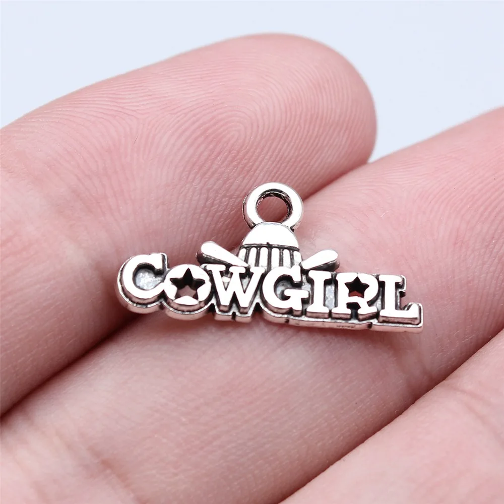 20pcs 11x22mm Antique Silver Color Cowgirl Pendant Charms DIY Jewelry Materials