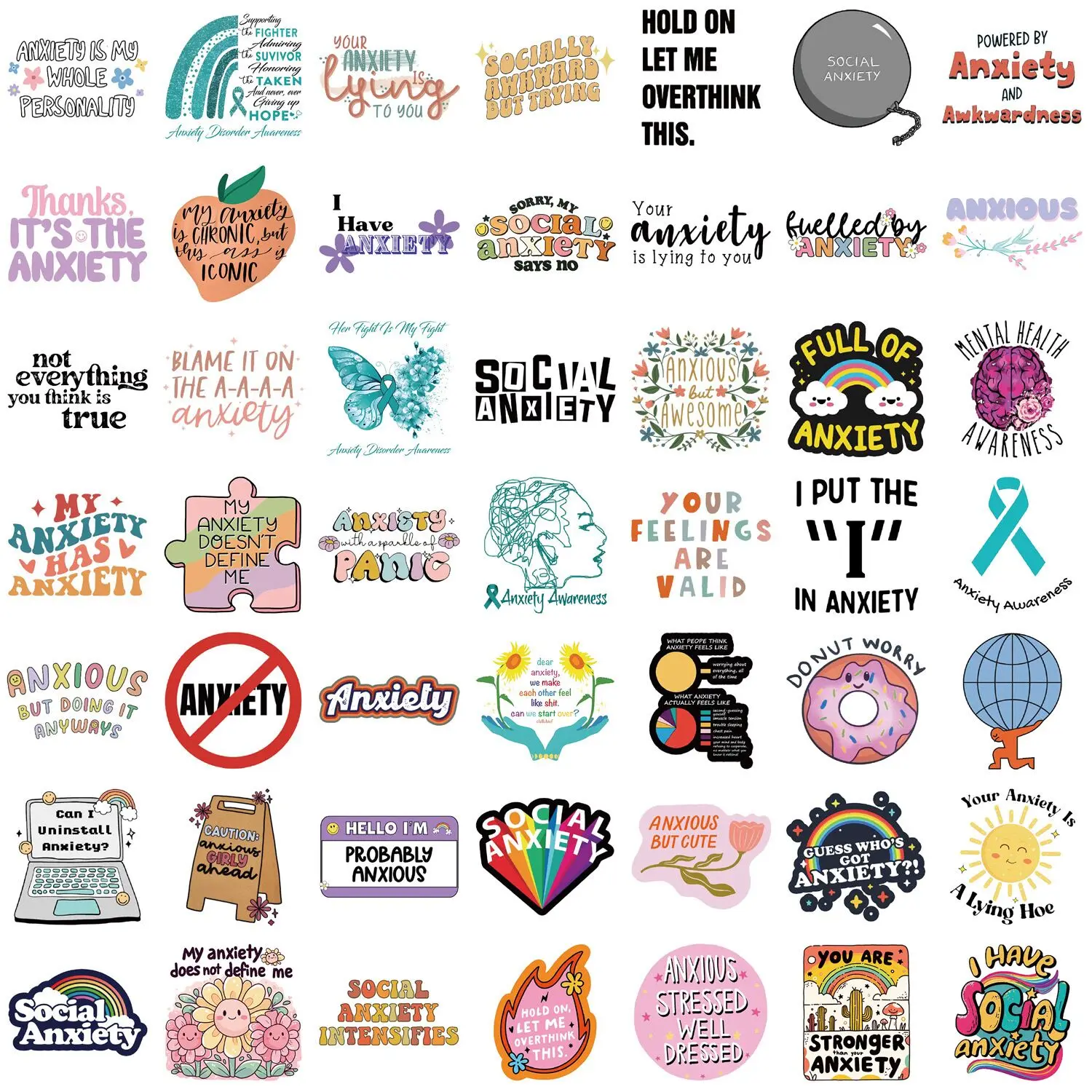 10/50PCS Cute Social Anxiety Sensory Mental Health Graffiti Stickers DIY Water Bottle Laptop Luggage Skateboard Fridge Sticker