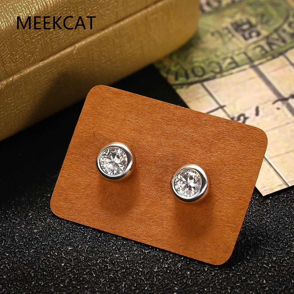 Round Bezel 0.3/0.5CT Moissanite Earrings for Women S925 Silver Simulated Diamond Bubble Ear Studs Fine Jewelry Pendientes