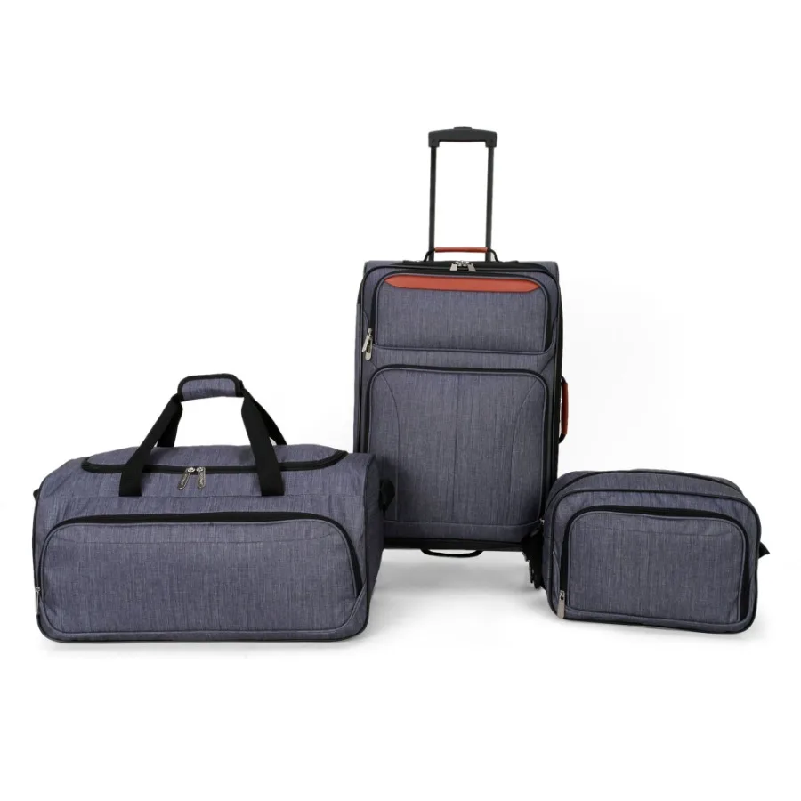 

3-Piece Softside Luggage Travel Set Includes Medium Checked Luggage Carry On Duffel and Boarding Tote Gray