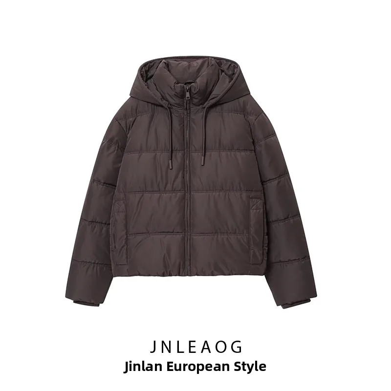 

JNLEAOG Новая осенняя женская утепленная хлопковая куртка с капюшоном, прямого кроя, на молнии, однотонная, для повседневной носки