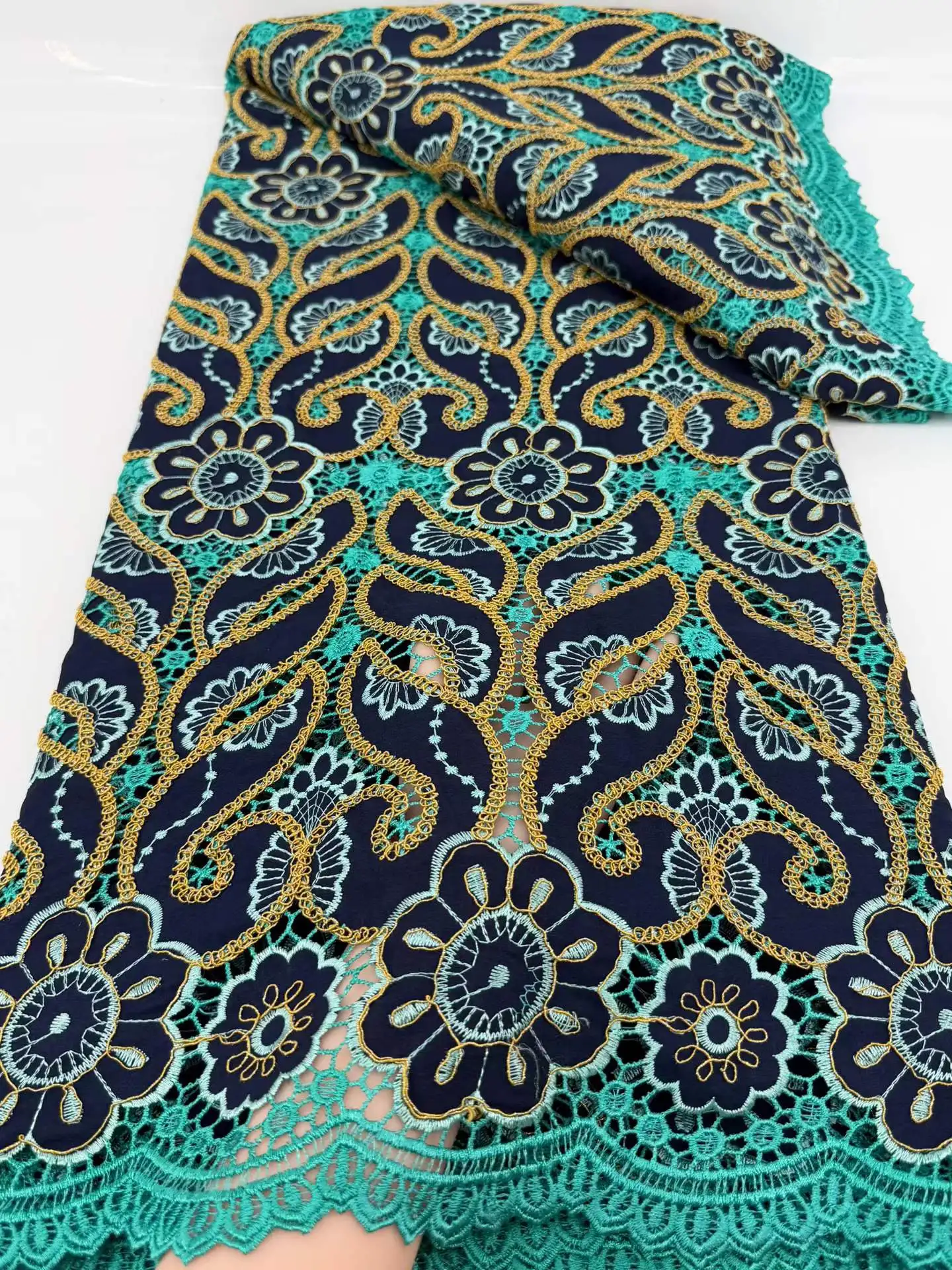 

5 Yards Nigerian Guipure Cord Lace Fabric with 3D Sequins High Quality African Mesh Milk Silk Embroidery for Women