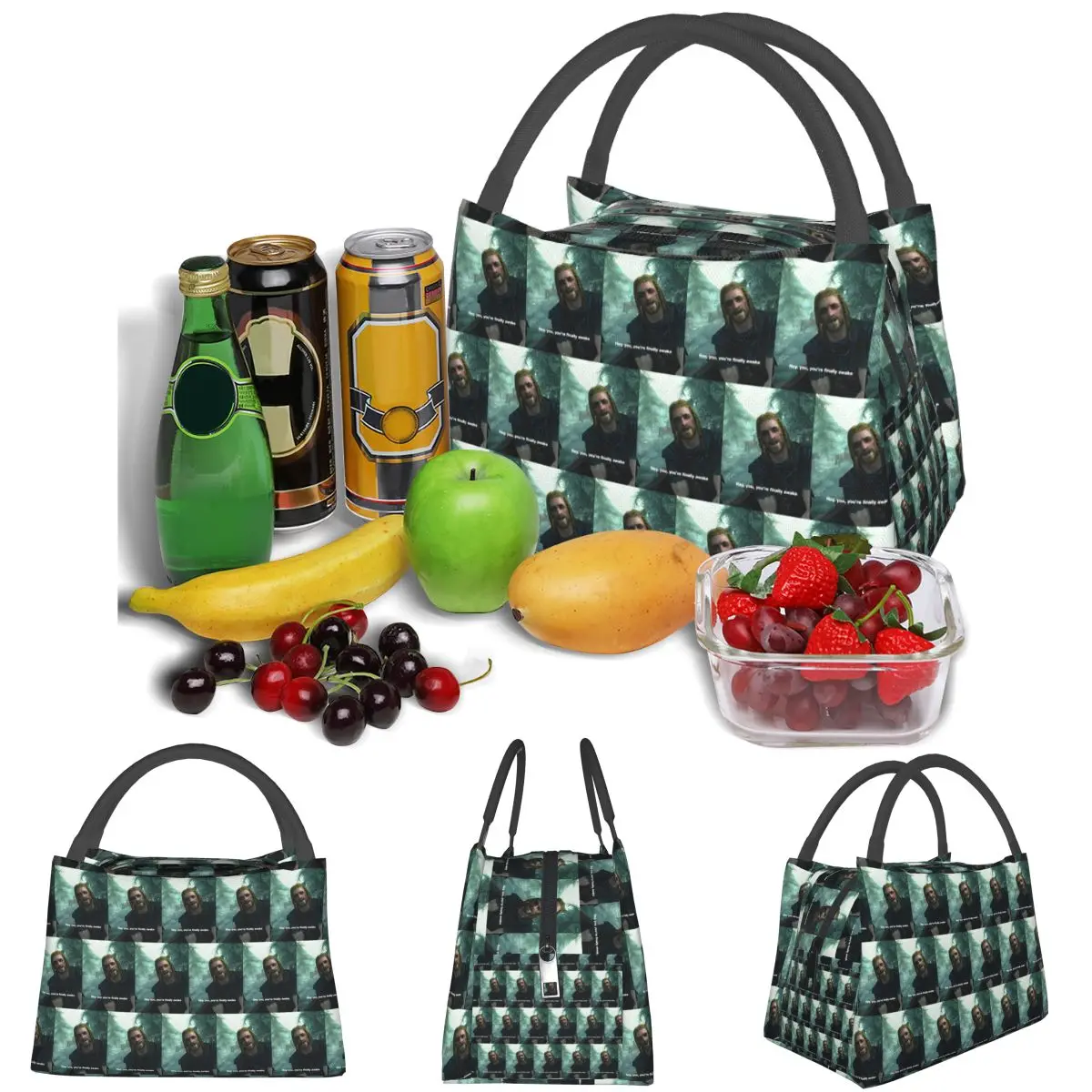 Hey You You'Re Finally Awake Skyrim Lightweight Handheld Insulated Lunch Bag Large Capacity for Adults Students Travel Picnic