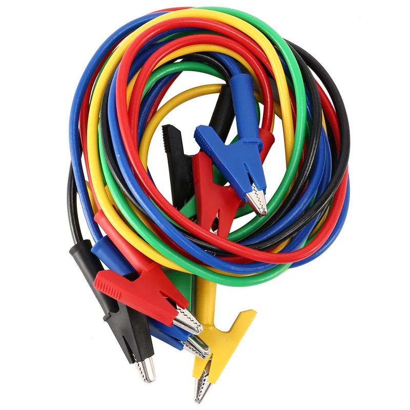 5 X Test Leads Double Ended Alligator Clips Copper Clips Heavy Duty Flexible Test Cables 5 Colors For Multimeter Testing