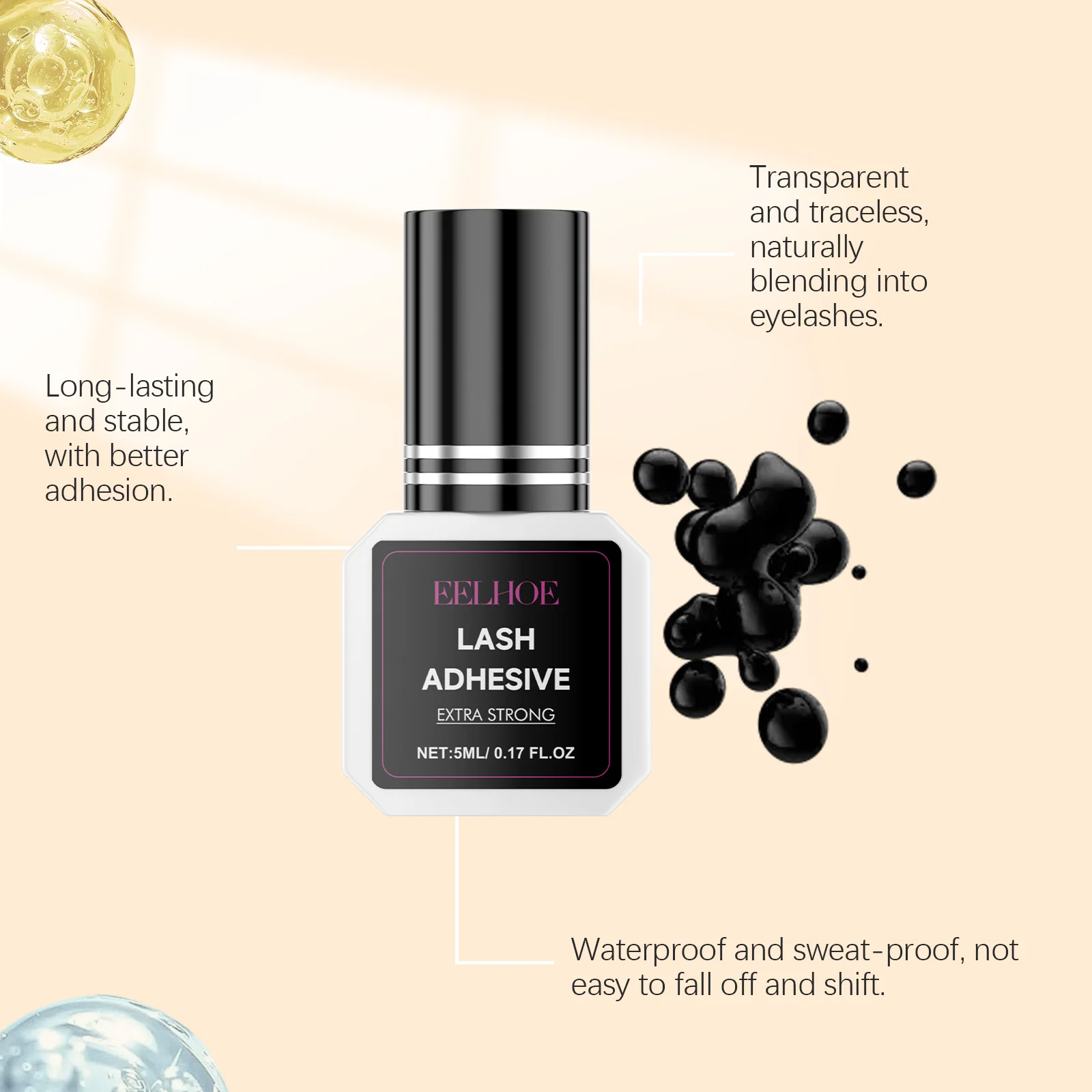 5 ml Kleber für falsche Wimpern. Schnell trocknender und langlebiger, wasserfester Wimpernkleber. Sanft und nicht reizend