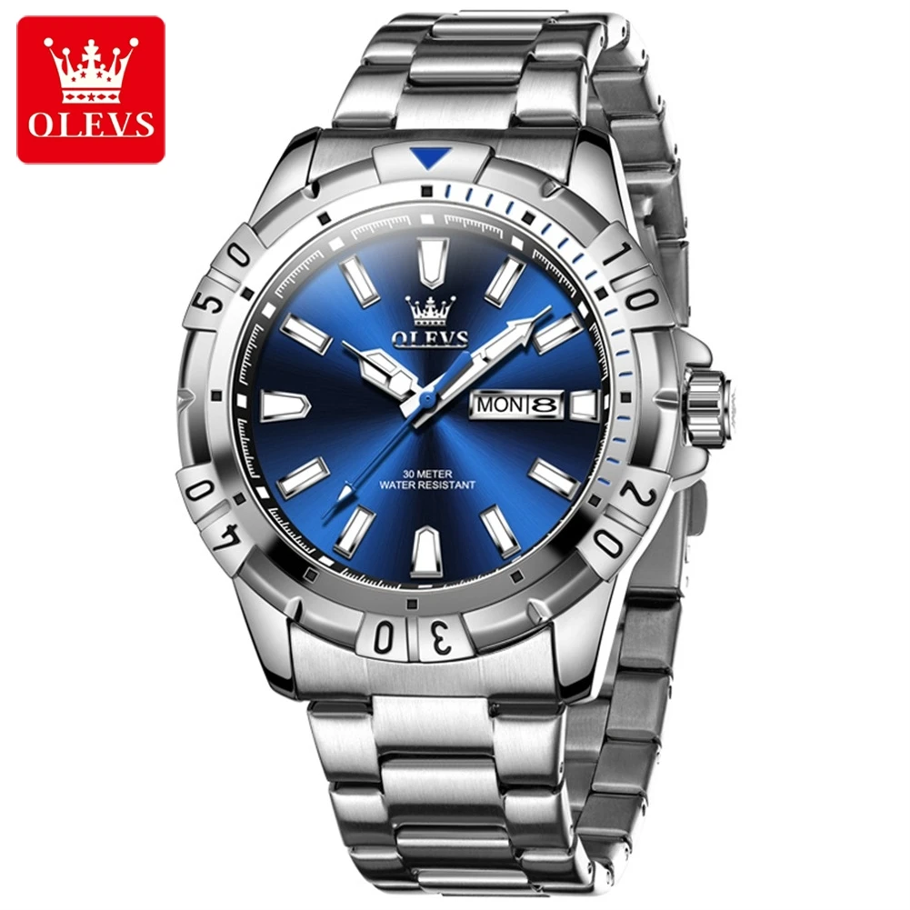 

OLEVS 5560 New Diving Series Luminous Auto Date/Week Business Quartz Wrist Watch for Men Blue Water Ghost Men's Clock