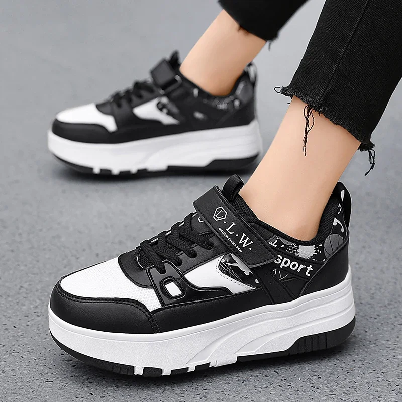 Hot Selling Four Wheeled Walking Shoe Youth Roller Skating Shoe Student Leisure Shoes Outdoor Sports Shoe Thick Soled Ice Skates