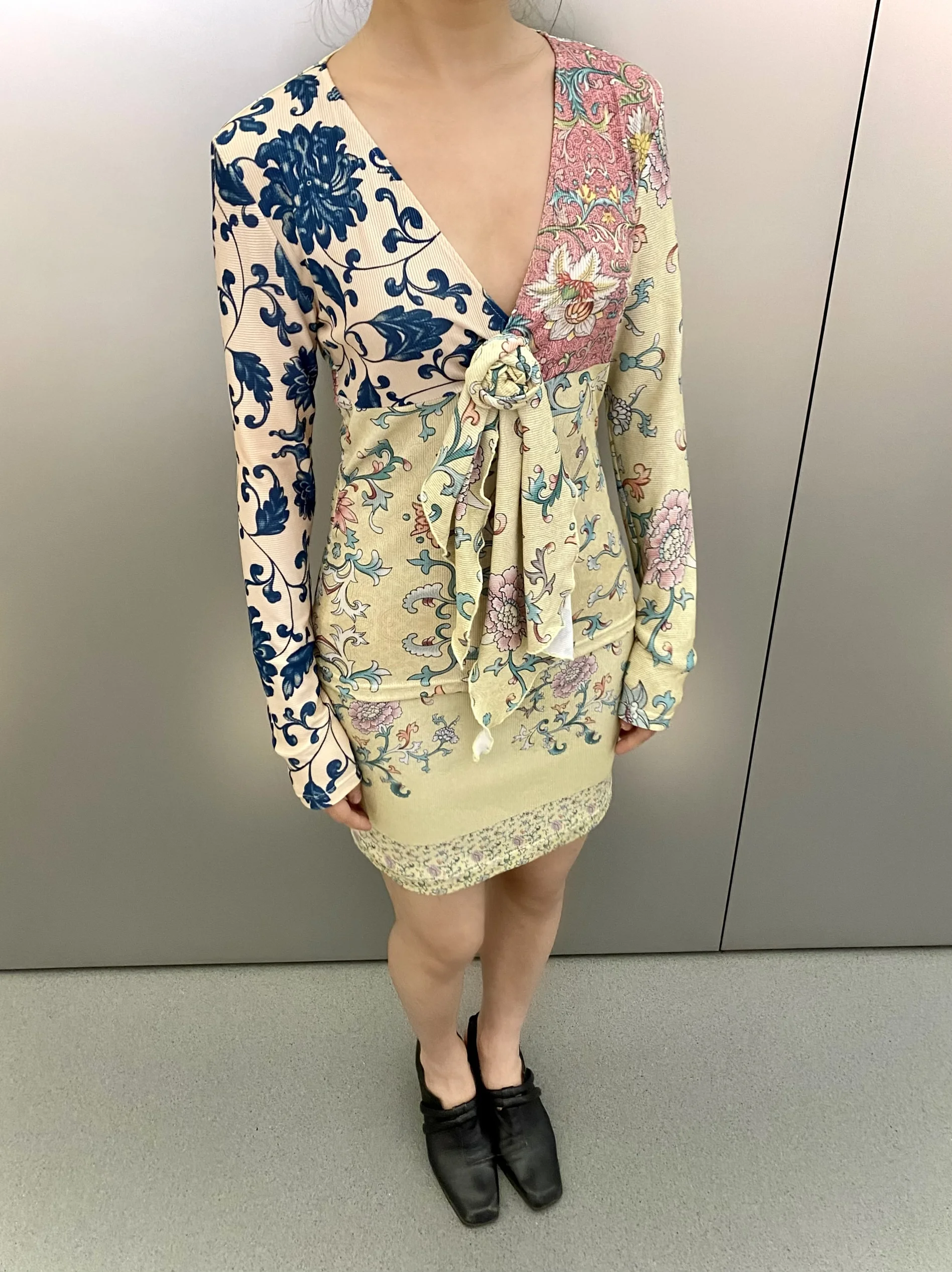 

Sikuo Original Design Vintage New Chinese Sle Printed Long Sve Top Removable Flower Base irt Women's Lace irt