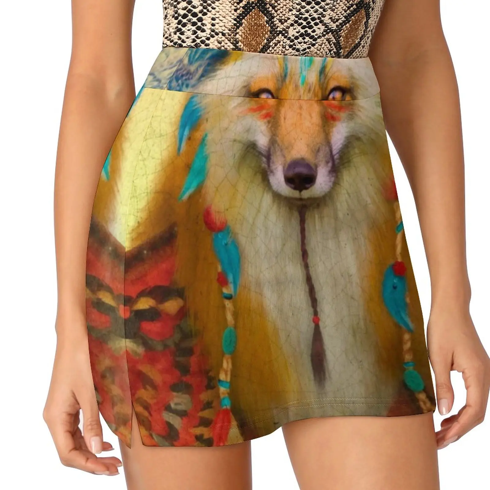 Wise Fox Women's skirt Mini Skirts A Line Skirt With Hide Pocket Fox Tribal Aimee Stewart Animal Red Fox Shaman Muse Totem