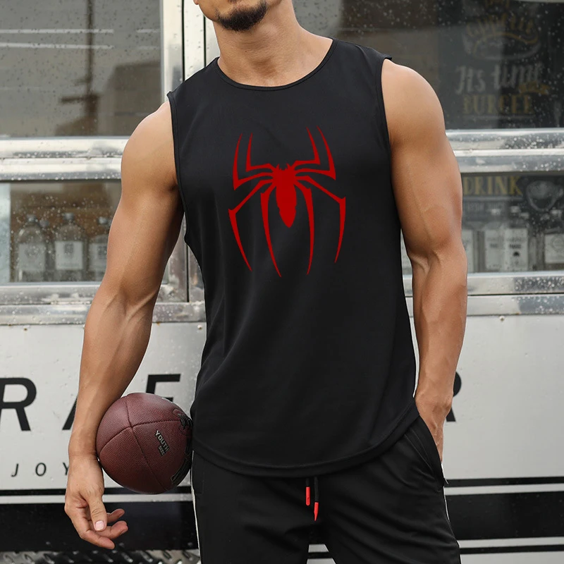 Red Spider Printed Summer Mesh Quick Dry Tank Tops Mens Bodybuilding Vests Gym Sport Sleeveless Shirts Fitness Muscle Clothing