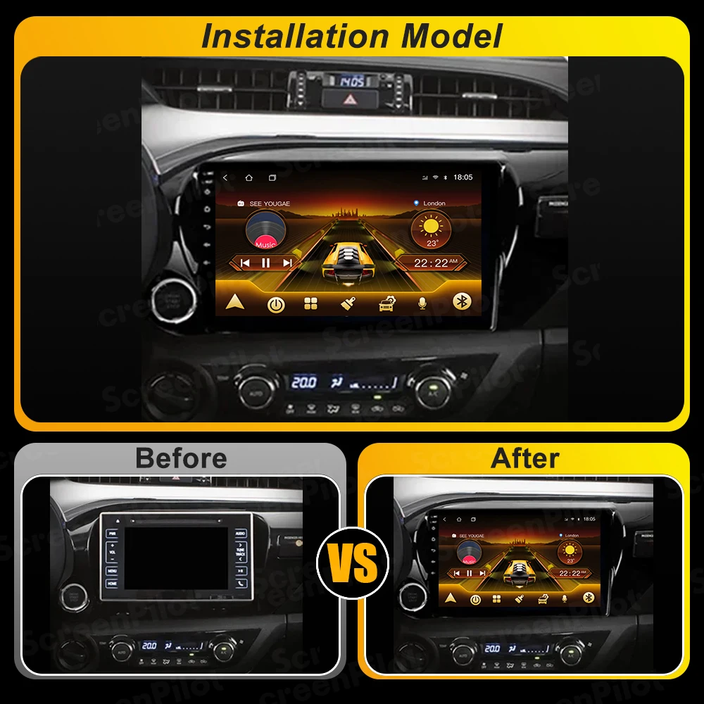 Android 16 For Toyota Hilux Pick Up AN120 2014-2020 Car Radio Stereo Head Unit Multimedia Video Player GPS Navigation 2K QLED 5G