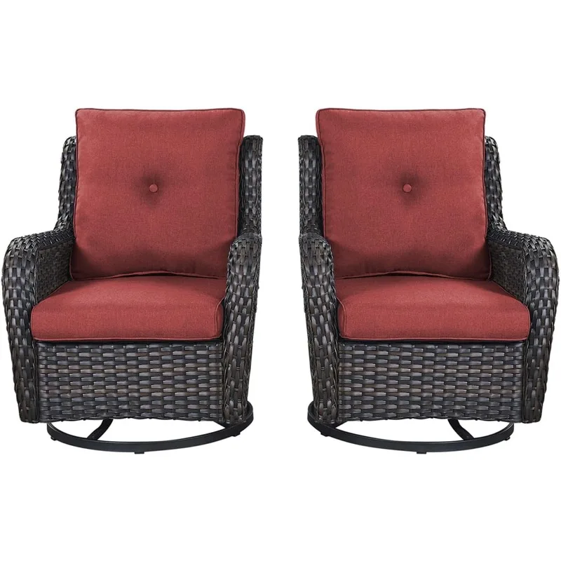 2 Piece Outdoor Wicker Furniture Chair Set Rattan Rocking Chair with High Back Deep Seat