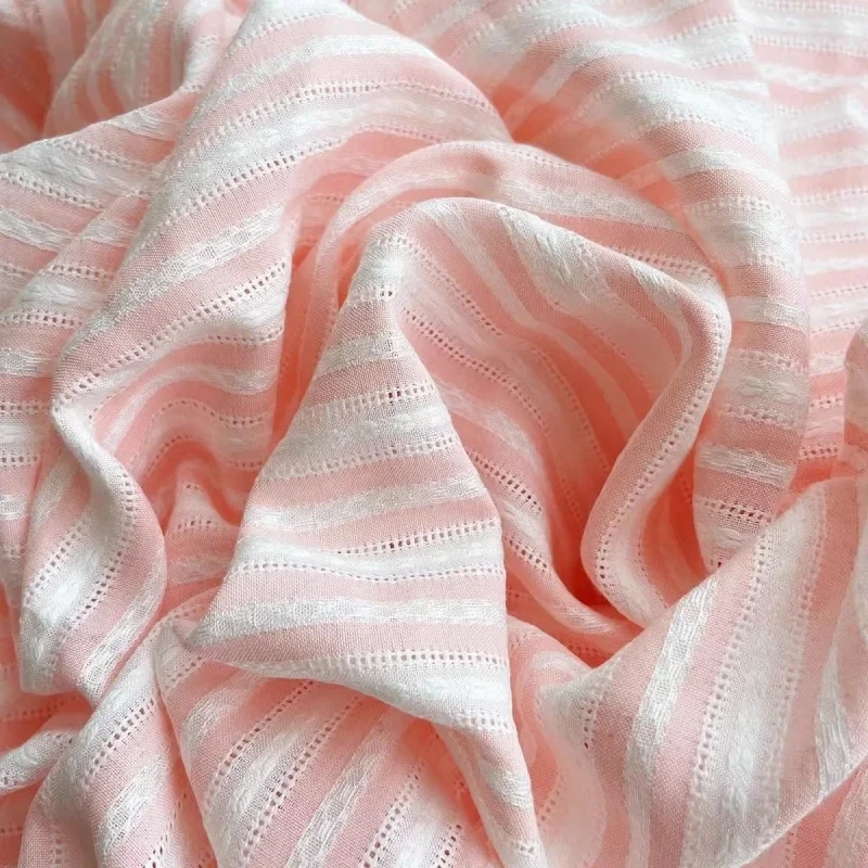 

Fresh and light perforated woven strip fabric handmade clothing baby clothes curtain striped jacquard fabric