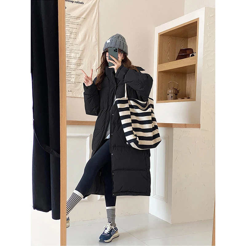 Women Down Jacket Winter Coat Female Long Parkas Loose Large Size Thick Warm Outwear Fashion Simplicity Hooded Cotton Overcoat