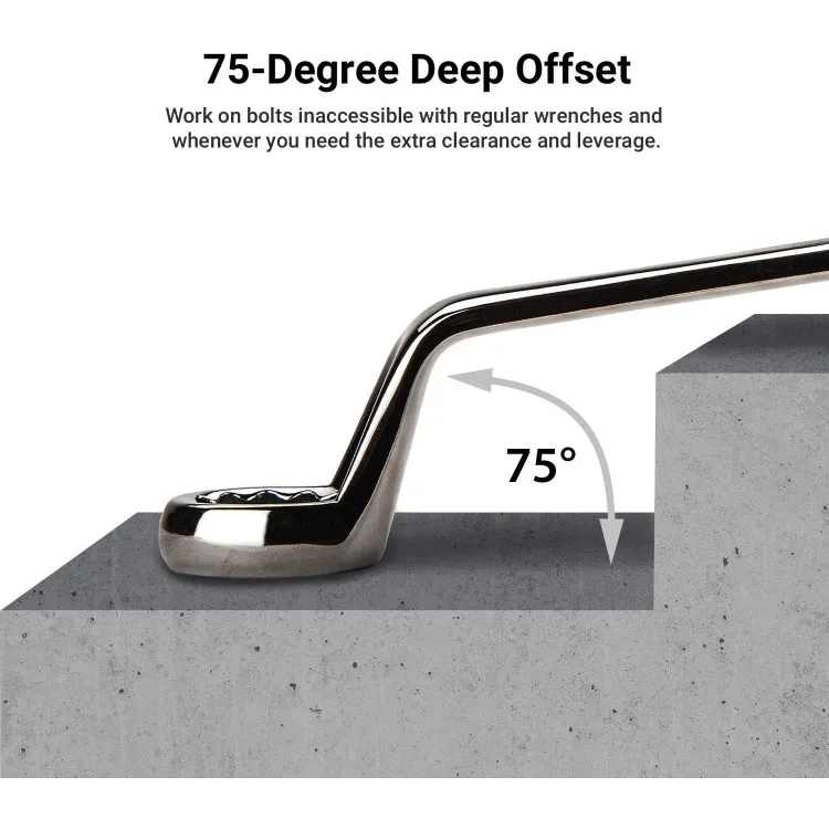 75-Degree Deep Offset Double Box End Wrench Set, 6 to 24 mm, Metric, 10-Piece with Mechanic's Tray