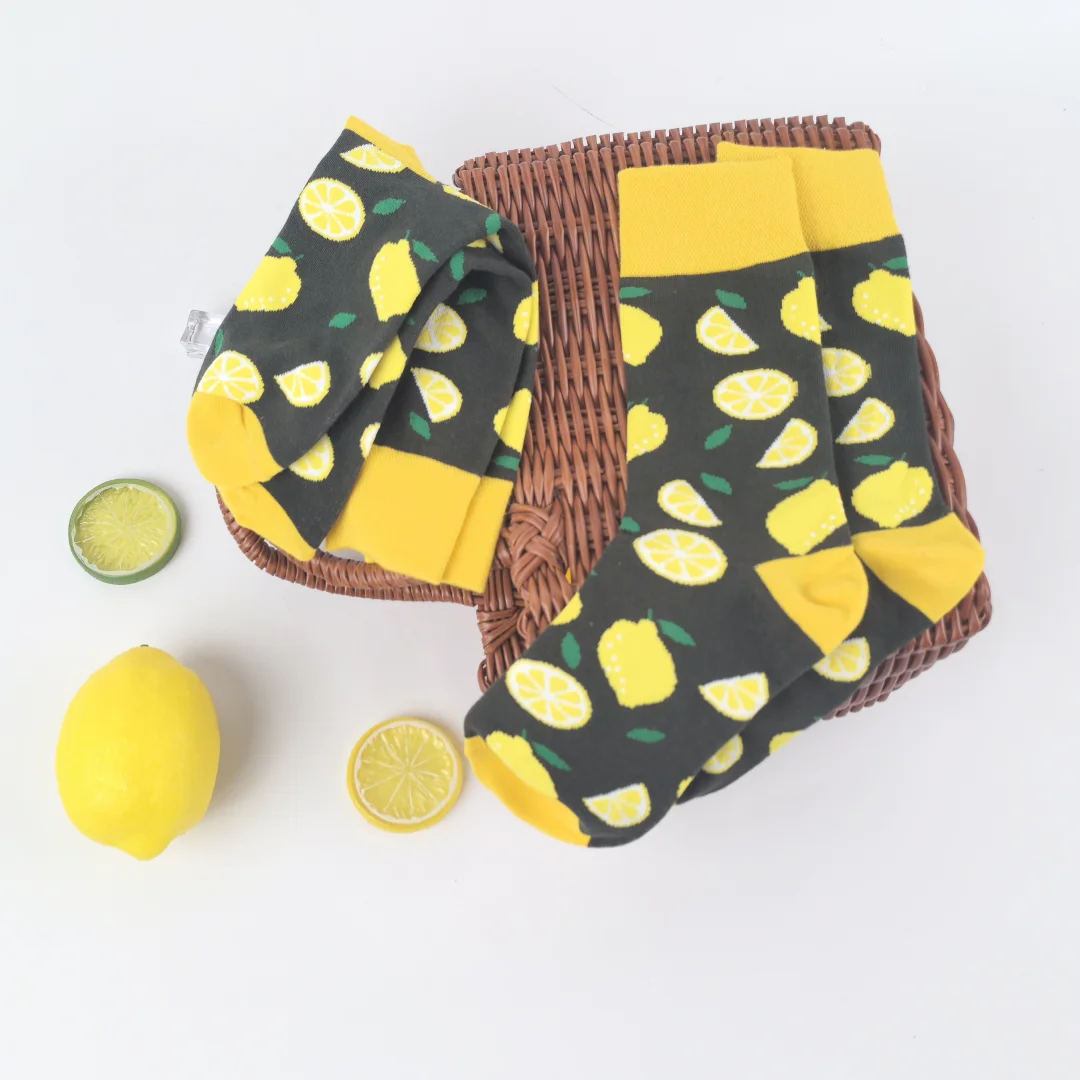 زوج واحد/2 أزواج من الجوارب النسائية ذات الطباعة الليمونية لمنتصف الساق - نسيج ناعم ومسامي، أحذية مريحة للاستخدام اليومي