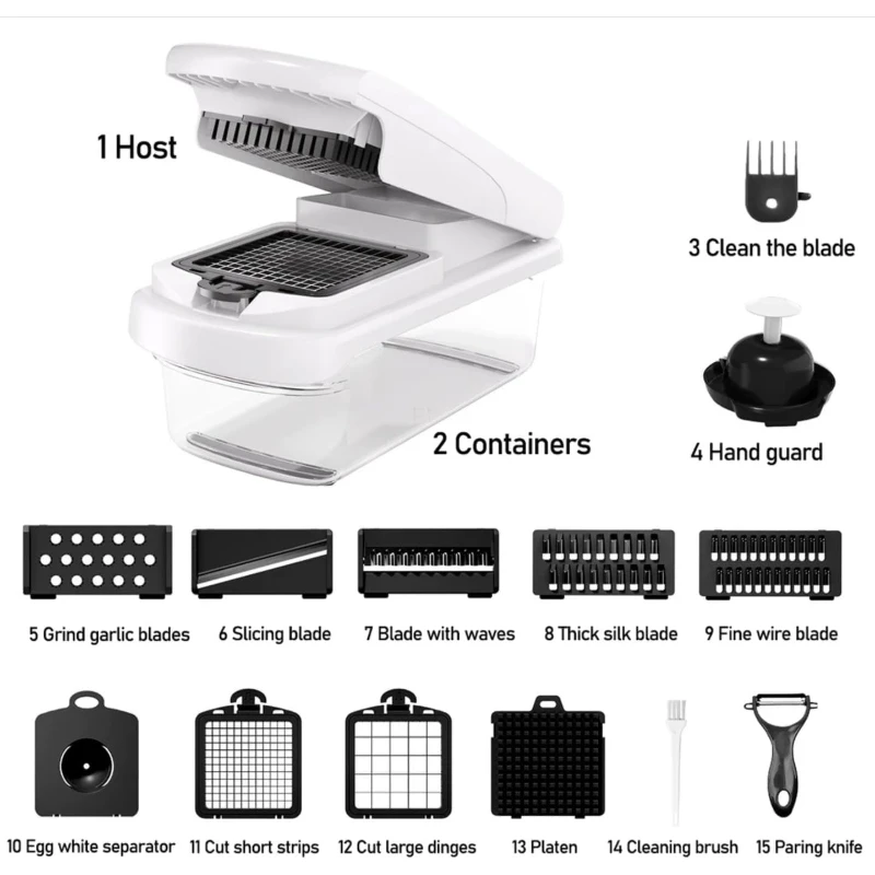 WOOJACK 15-in-1 Multifunctional Vegetable Chopper Potato Slicer Kitchen Food Cutter Machine Potatoes, Onions, Carrots And More